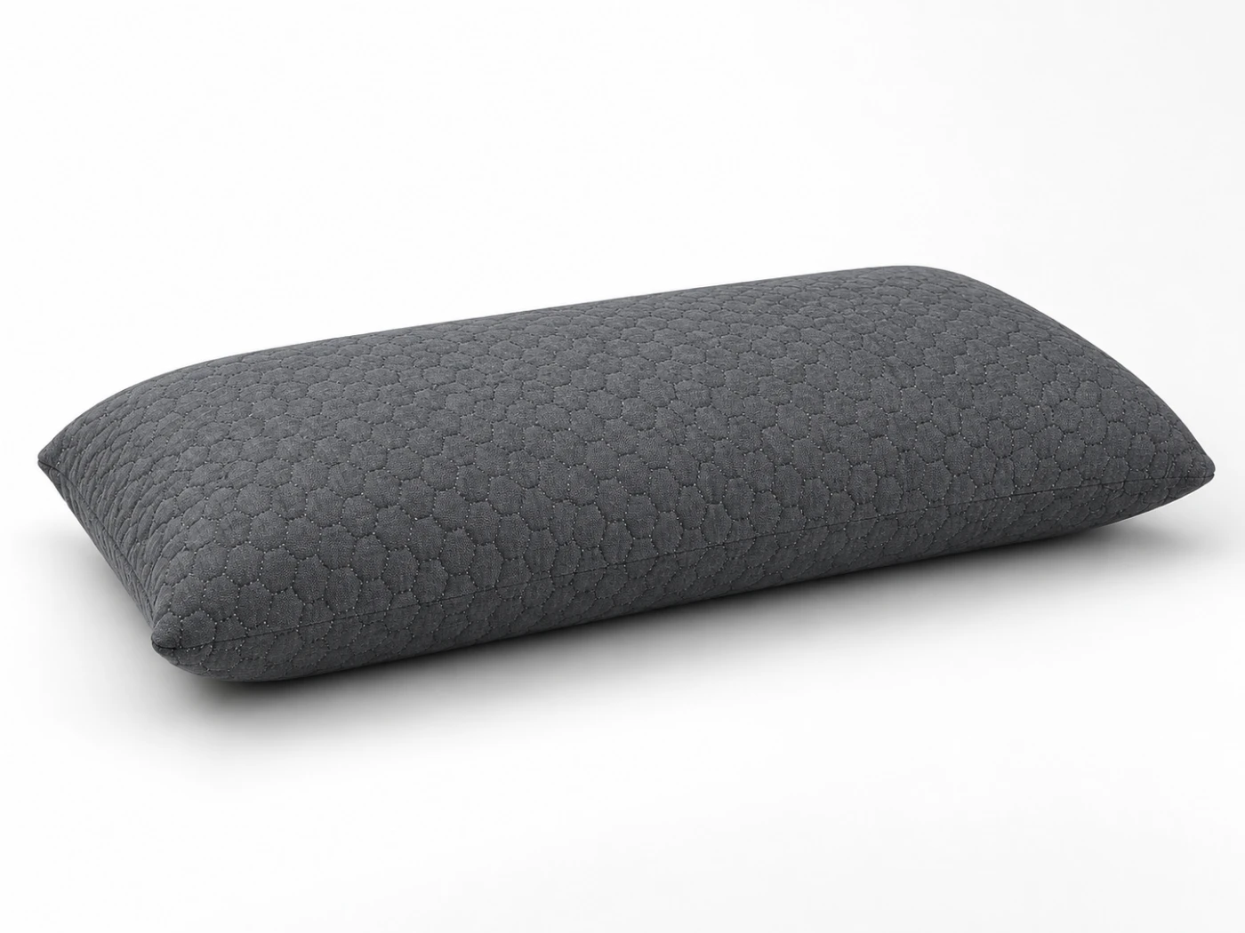 Almohada viscoelástica Nuvora con funda gris oscura de carbono activo, con acolchado en panal y cremallera perimetral