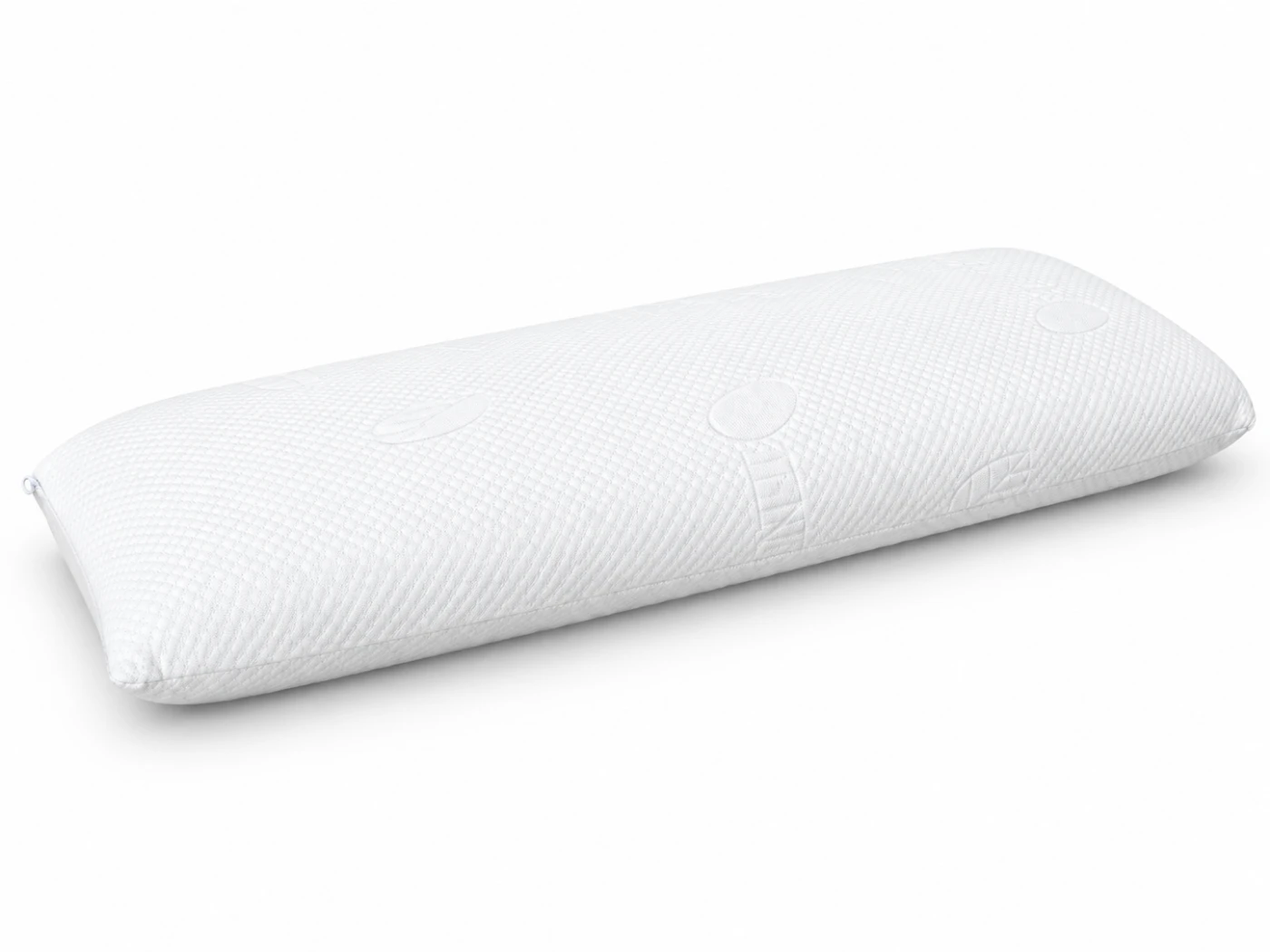 Almohada viscoelástica Nuvora con funda blanca de Tencel, de tejido fino en relieve y cremallera perimetral